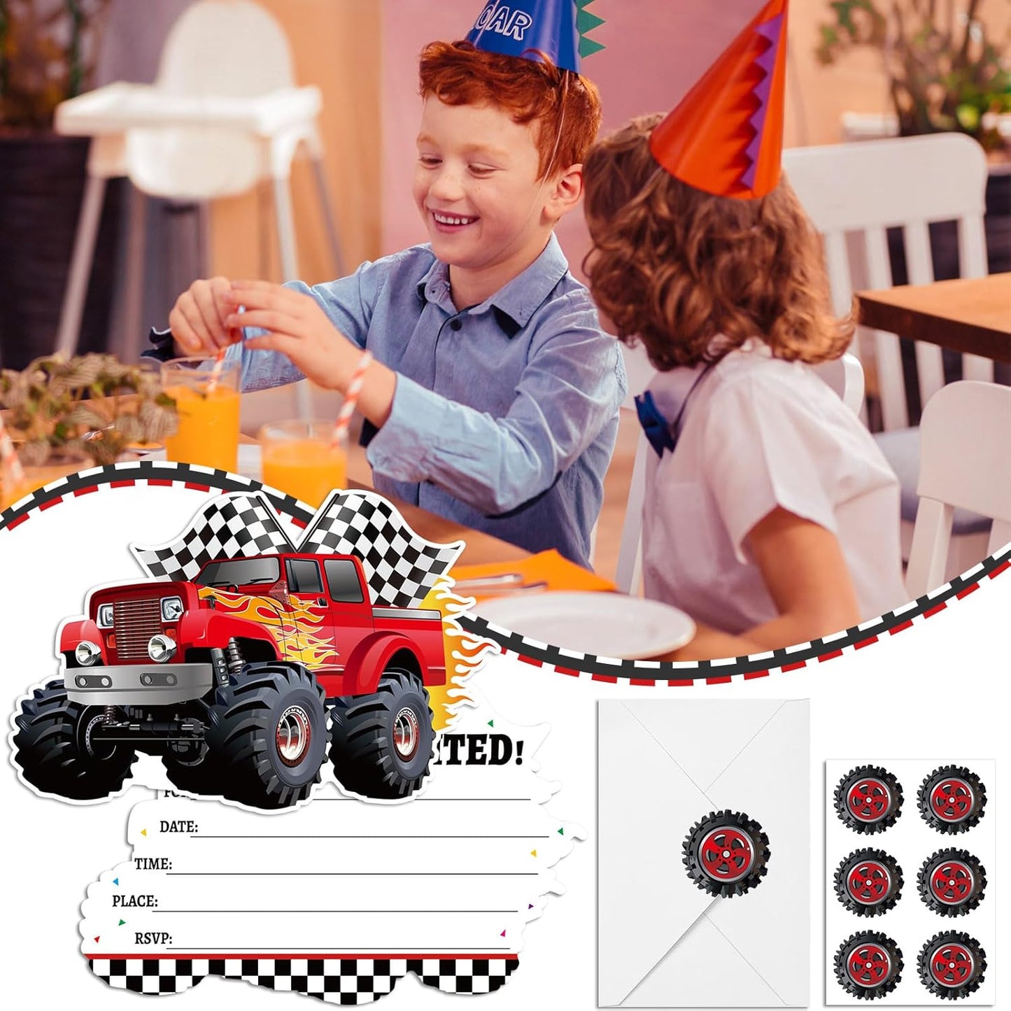 30 Sets Monster Truck Birthday Christmas Invitations with Envelopes Stickers Race Car Invitations for Boy Kids Birthday Party Supplies Decoration