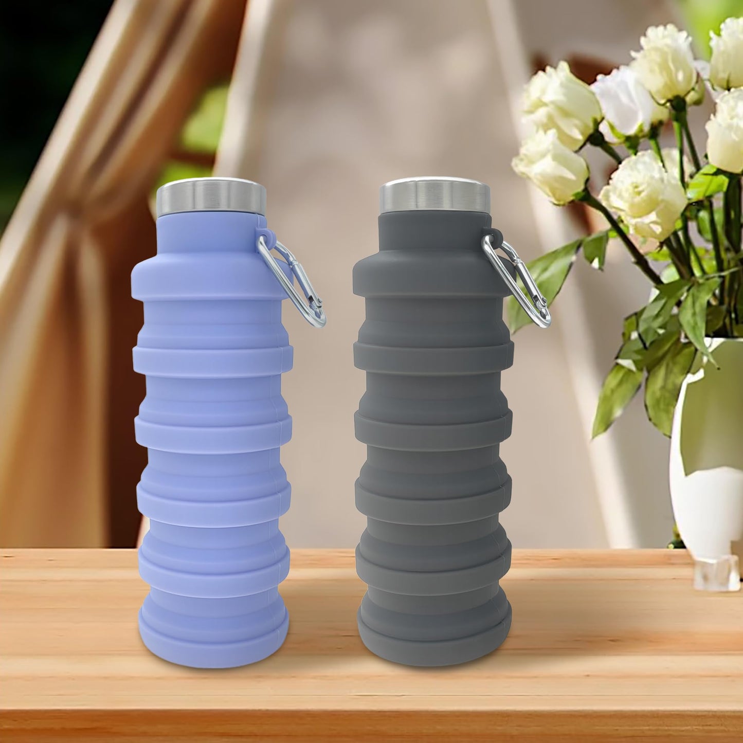 YCT Collapsible Water Bottle 17oz（500ml），Travel Portable Sport Water Bottle，Reusable Silicone Foldable Water Bottles for Gym Camping Hiking (Purple+Black)