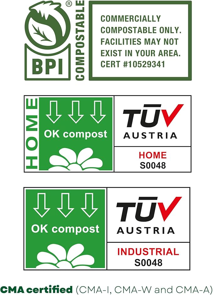 bioMat 13 Gallon Compostable Compost Liners, 50 Count, BPI ASTM D6400 and CMA Certified, Compostable Tall Kitchen Garbage Bags, Trash Bags for Food Waste