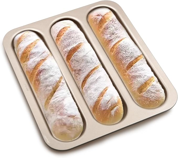 Durable Carbon Steel Baguette Baking Molds, Nonstick French Bread Pan with Rectangular Slots, Specialty 3-Cavity Baguette Mold - Essential Kitchen Tool for Home Bakers (Baguette mold)
