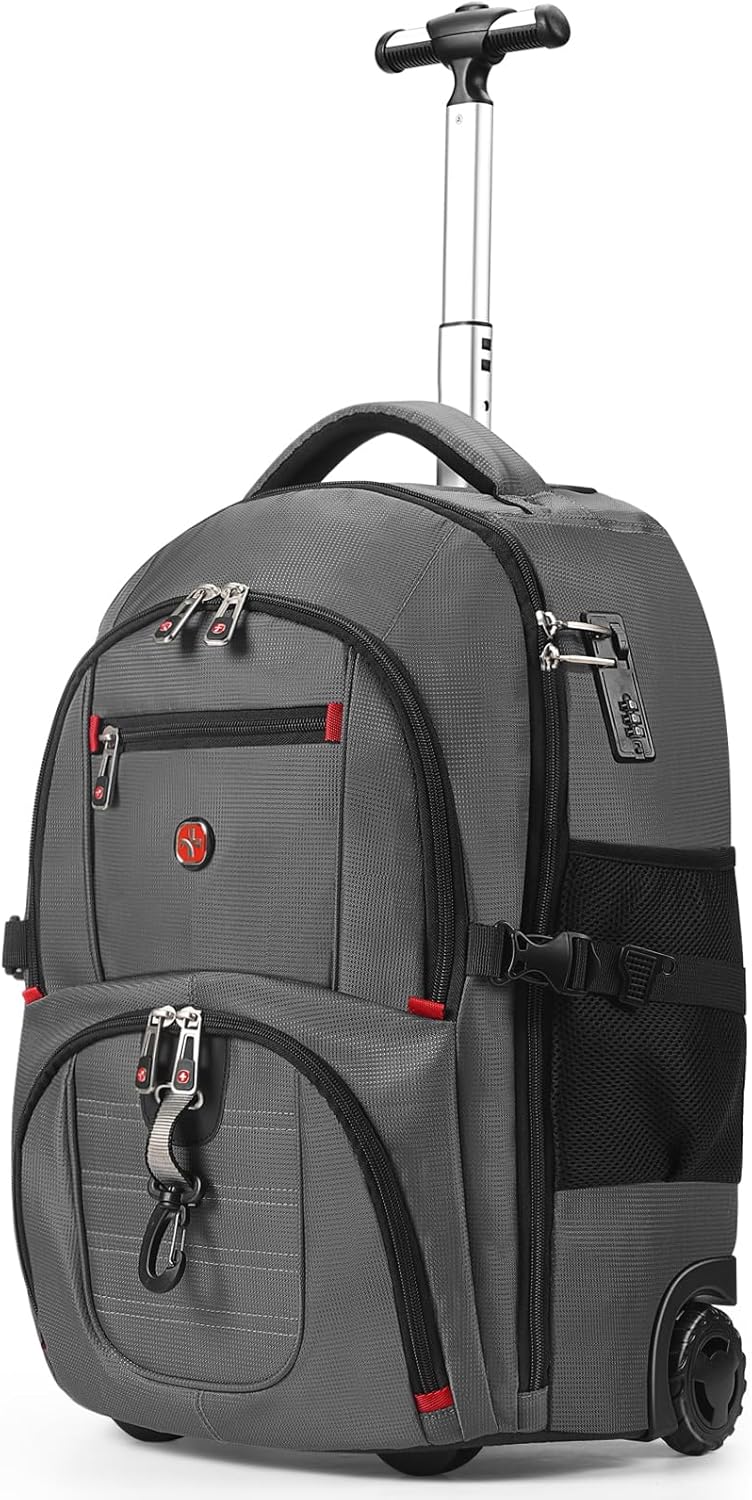 star cloud 21x14x9 Rolling Backpack with Wheels - Water-Resistant, 17.3" Laptop Compartment, Ideal Carry-On for Overnight Travel, College, Work - Wheeled Business Backpack for Adults
