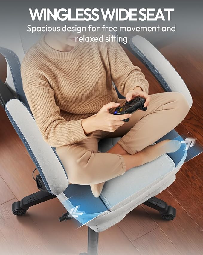Dowinx Gaming Chair with Footrest, Breathable Fabric Gamer Chair with Gel Pad and Storage Bag, Ergonomic Office Chair with Lumbar Support for Home Task,Grey