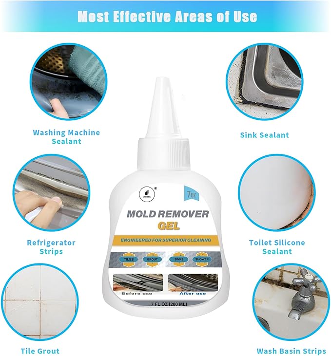 Household Stain Cleaning Gel Kit – 14 FL Oz / 10 in 1 Premium Cleaning Set – Thick Gel Formula for Washing Machine Seals, Tile Grout, Bathroom, Kitchen, Sink – Includes Brushes, Cloth & Gloves