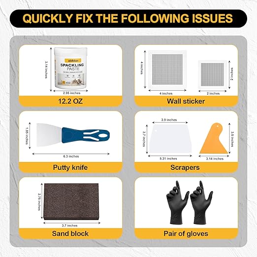 12.2oz Drywall Hole Repair Kit, A One-Stop Solution for Your Wall Problems (Wall Repair Putty/Wall Patches/Sanding Sponge/Putty Knife/Scrapers/Gloves) for Quickly Repairing Wall Problems (2 Pack)