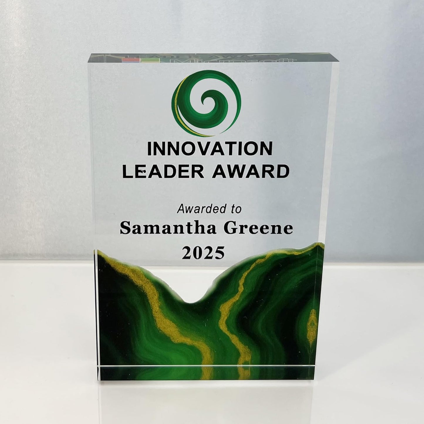 Tina&Co Personalized Corporate Trophy - Customizable Acrylic & Glass Award, for Company Anniversary, Employee Appreciation, Awards Ceremony with Logo 8"x2.5"x0.8"