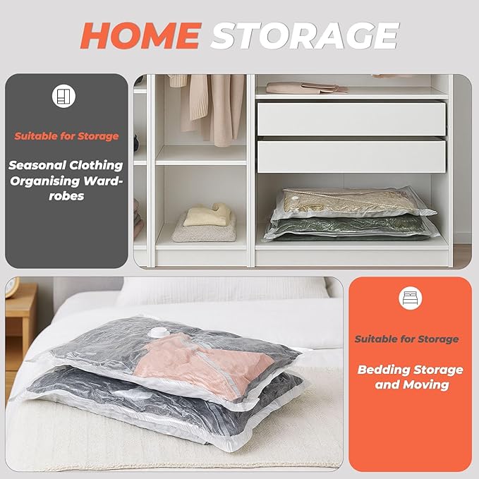 Vacuum Storage Bags for Clothing Travel, 8 Pack 29" Vacuum Seal Bags with Wireless Charging Pump Compression Packing for Clothes Suitcase Luggage Travel