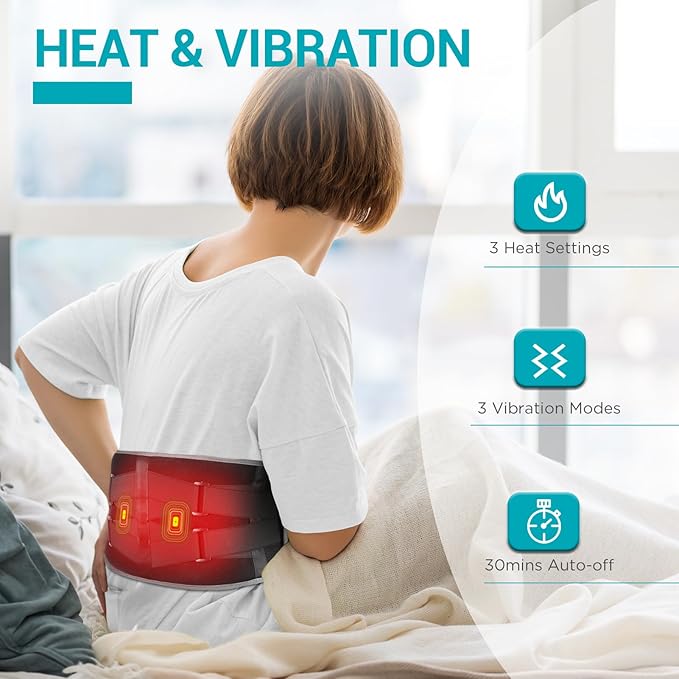 Comfytemp Cordless Heating Pad with Massager for Back, Portable Lower Back Massager FSA Eligible HSA Rechargeable Wireless Electric, Valentines Day Gifts for Her, Women Men Mom Dad, 3 Heat, 30mins Off