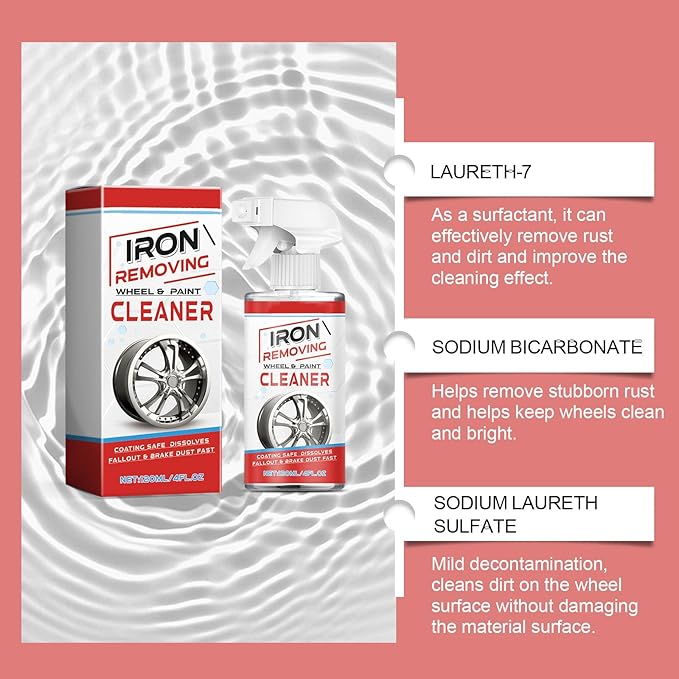 Car Rust Remover Spray, Rust Cleaner for Car Wheel Metal Iron Stain, Rust Dissolving Reduce Rust & Form Protective Coating, 4 fl oz