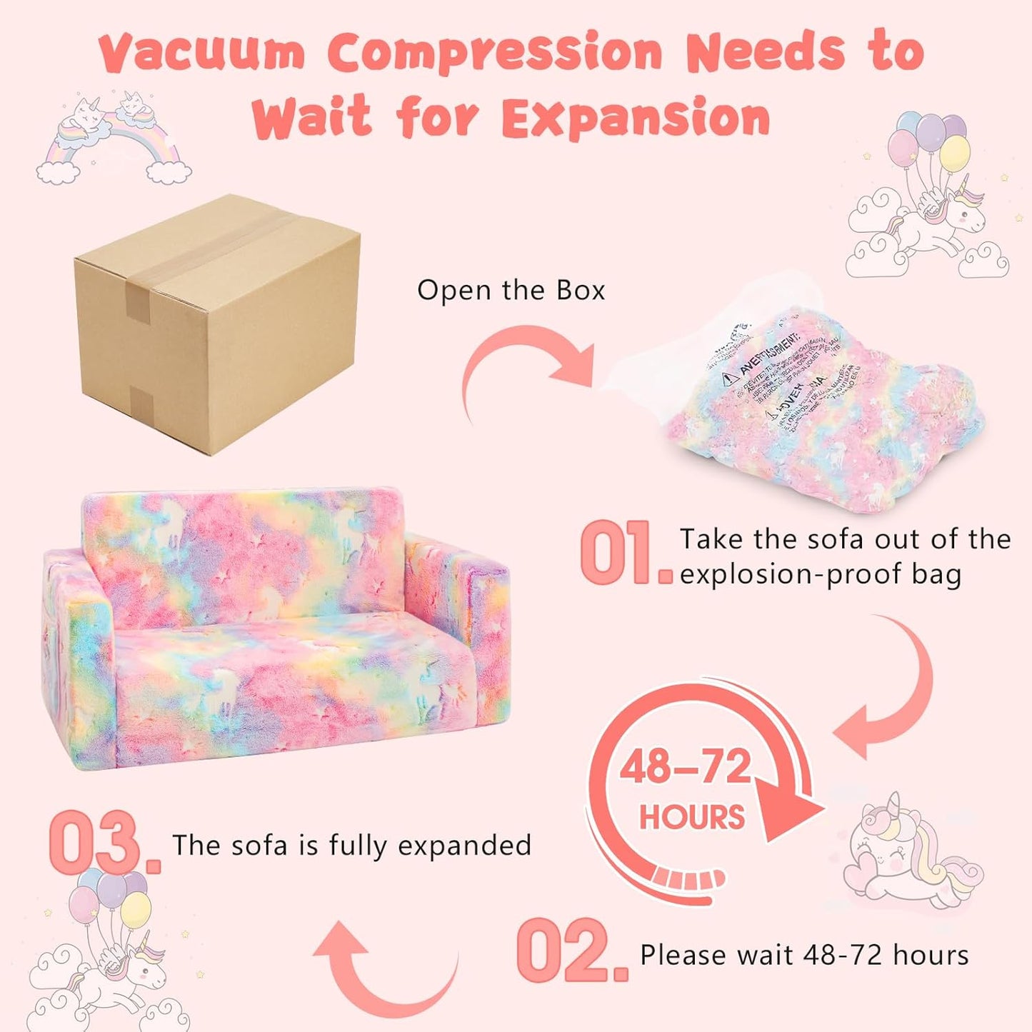 Toddler Chair Comfy,2-in-1 Soft Toddler Couch Fold Out for Kids,Convertible Sofa to Lounger,Gift for Girls and Boys Birthday,Unicorn,Large