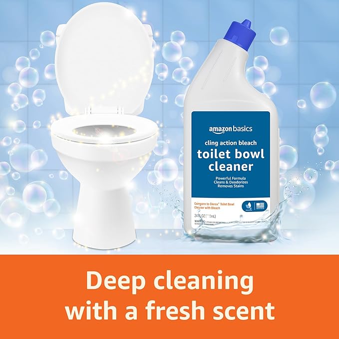 Amazon Basics Toilet Bowl Cleaner with Cling Action Formula, Bleach, Fresh Scent, 24 Fl Oz, Pack of 1
