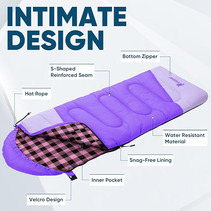 PTEROMY Sleeping Bags for Adults, Lightweight and Machine Washable, Water Resistant Backpacking Camping Sleeping Bag for Warm Cold Weather, Camping Essentials for Hiking Travel