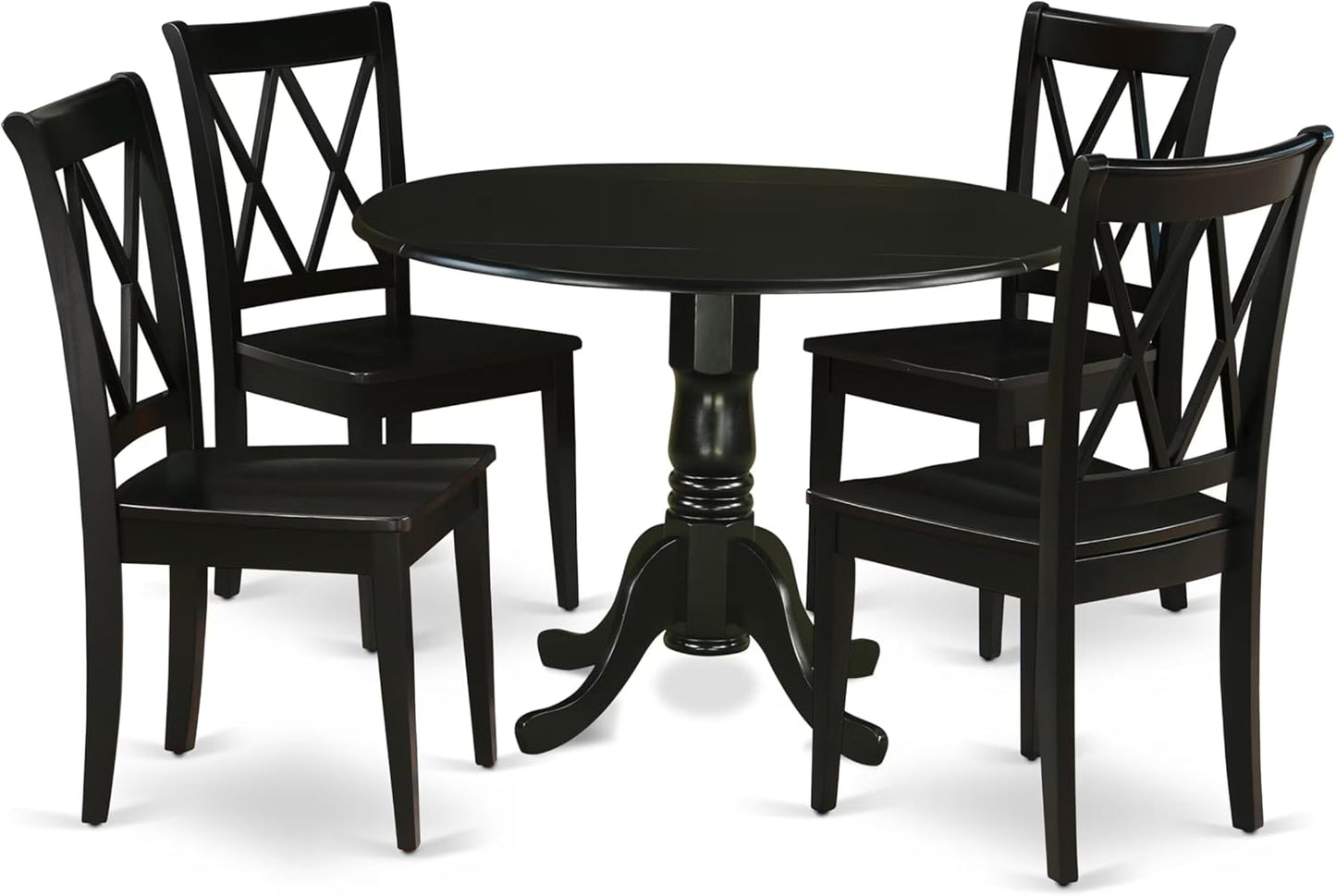 East West Furniture DLCL5-BLK-W 5 Piece Dining Table Set for 4 Includes a Round Kitchen Table with Dropleaf and 4 Dining Room Chairs, 42x42 Inch, Black