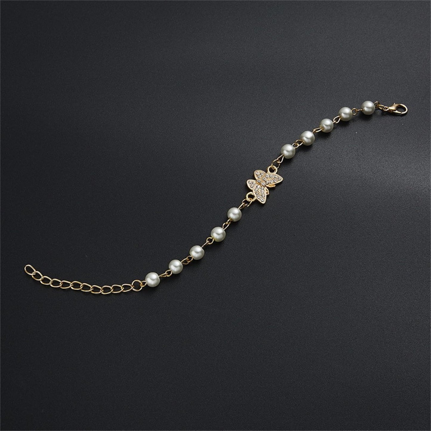 Dreuyet Pearl Beaded Bracelet for Women Trendy Cubic Zirconia Butterfly Starfish Cross Star Statement Bracelets Christmas Wedding Jewelry Gifts (butterfly)
