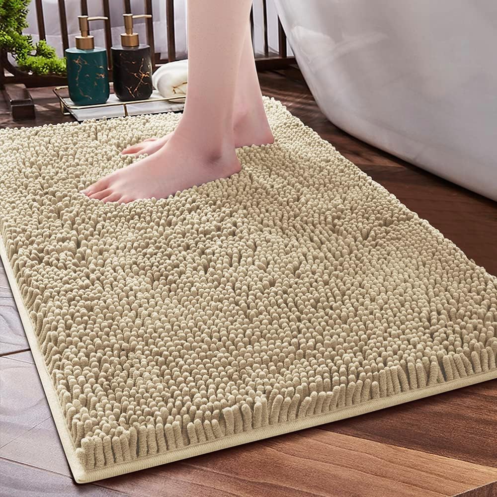 SONORO KATE Bathroom Rug,Non-Slip Bath Mat,Soft Cozy Shaggy Durable Thick Chenille Bath Rugs for Bathroom,Plush Rugs for Bathtubs,Water Absorbent Rain Showers and Under The Sink (Beige, 36"×24")