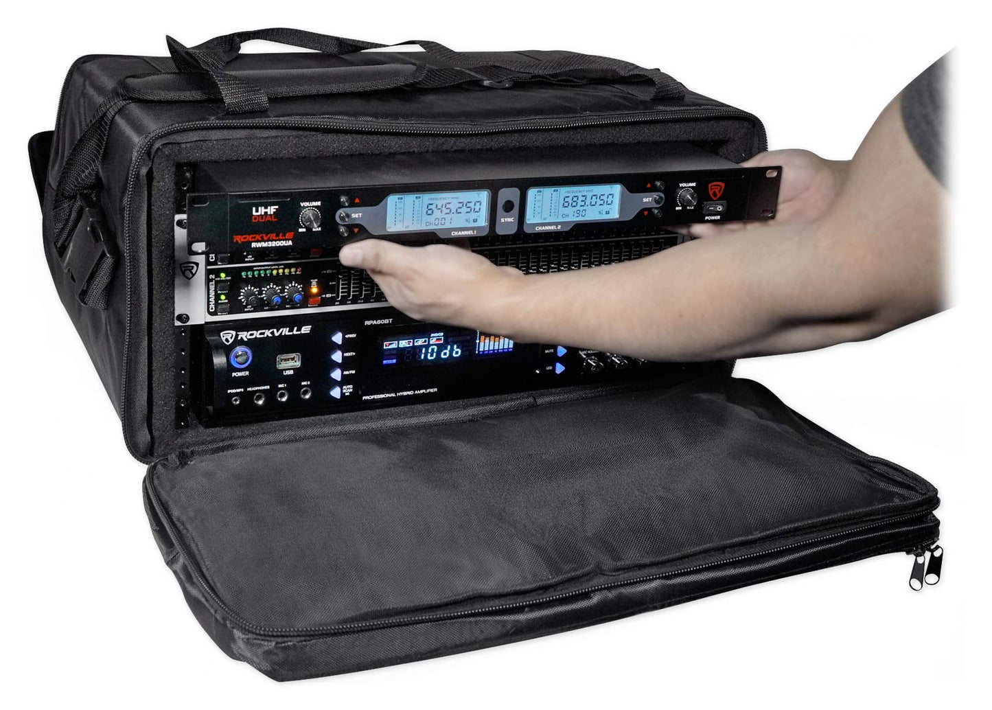 Rockville Rrb50 5U Rack Bag Double-Sided 12 Depth, 800D Ballistic Nylon, Removable Rack Case, Shoulder Strap, Front Pocket, For