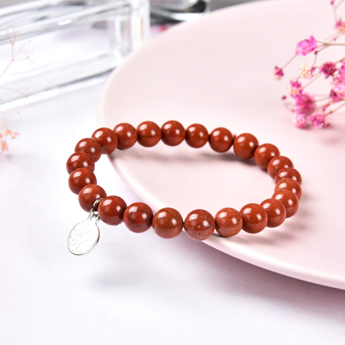 Red Jasper Bracelet | Stretchy Chakra Healing Gemstone Boho Quartz Bracelet | Elastic Mood Enhancing Mala Jewelry for Men Women Unisex by Crystal Agate