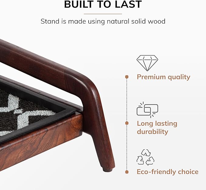 Anji Mountain Heavy Duty Waterproof Wooden Shoe Storage Mat Organizer/Boot Storage Tray Multi Use for Entryway with Coir, Black and Ivory Diamond Insert, 1 Tier, Fits 2 Pair (26.5" Wide)