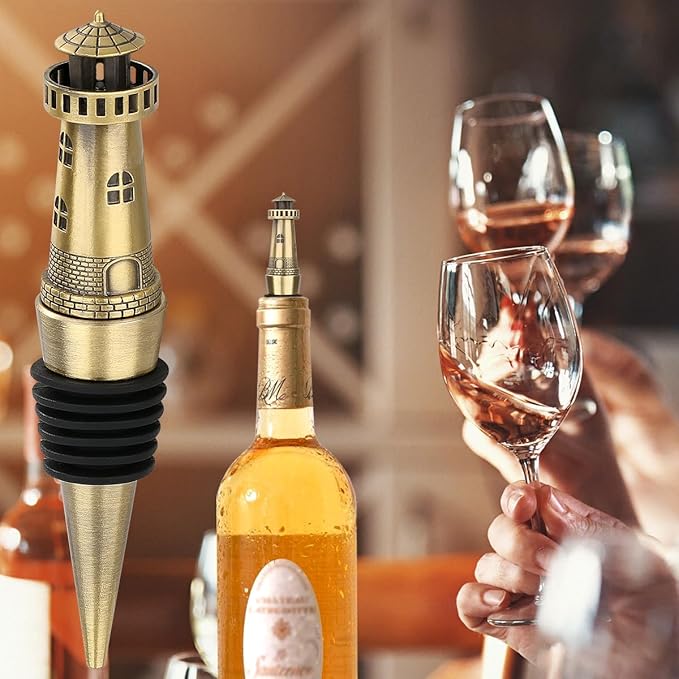 Nautical Lighthouse Wine bottle Stopper for Wine Champagne, Lighthouse Gifts Wine Gifts for Men Women Pharos Lovers, Wine Saver, Wine Accessories, Bronze