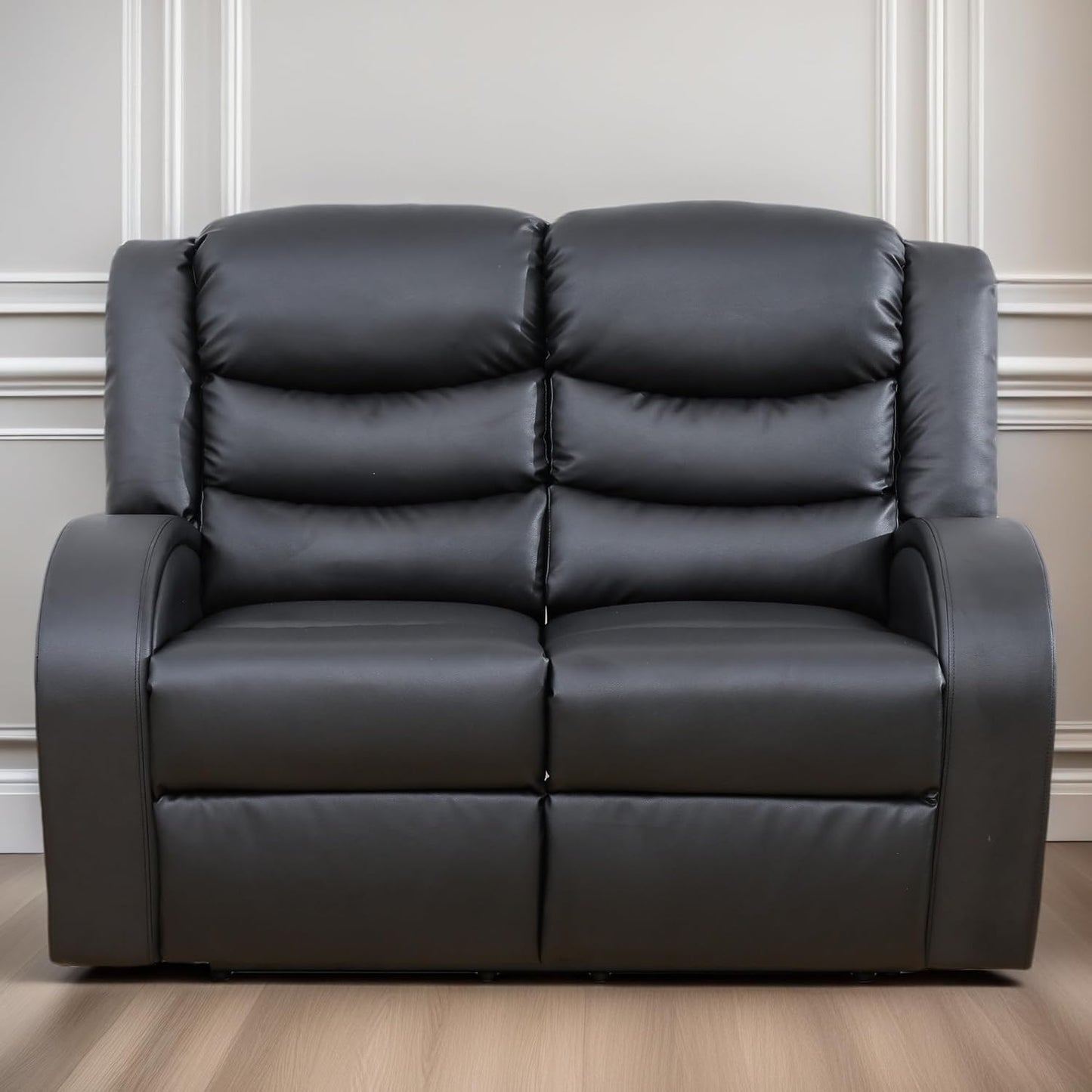 Loveseat Recliner Sofa, Reclining Loveseat Leather Couch Upholstered, Modern Comfy Home Theater Seating Power Recliner Chair for Living Room Furniture Sets, Black