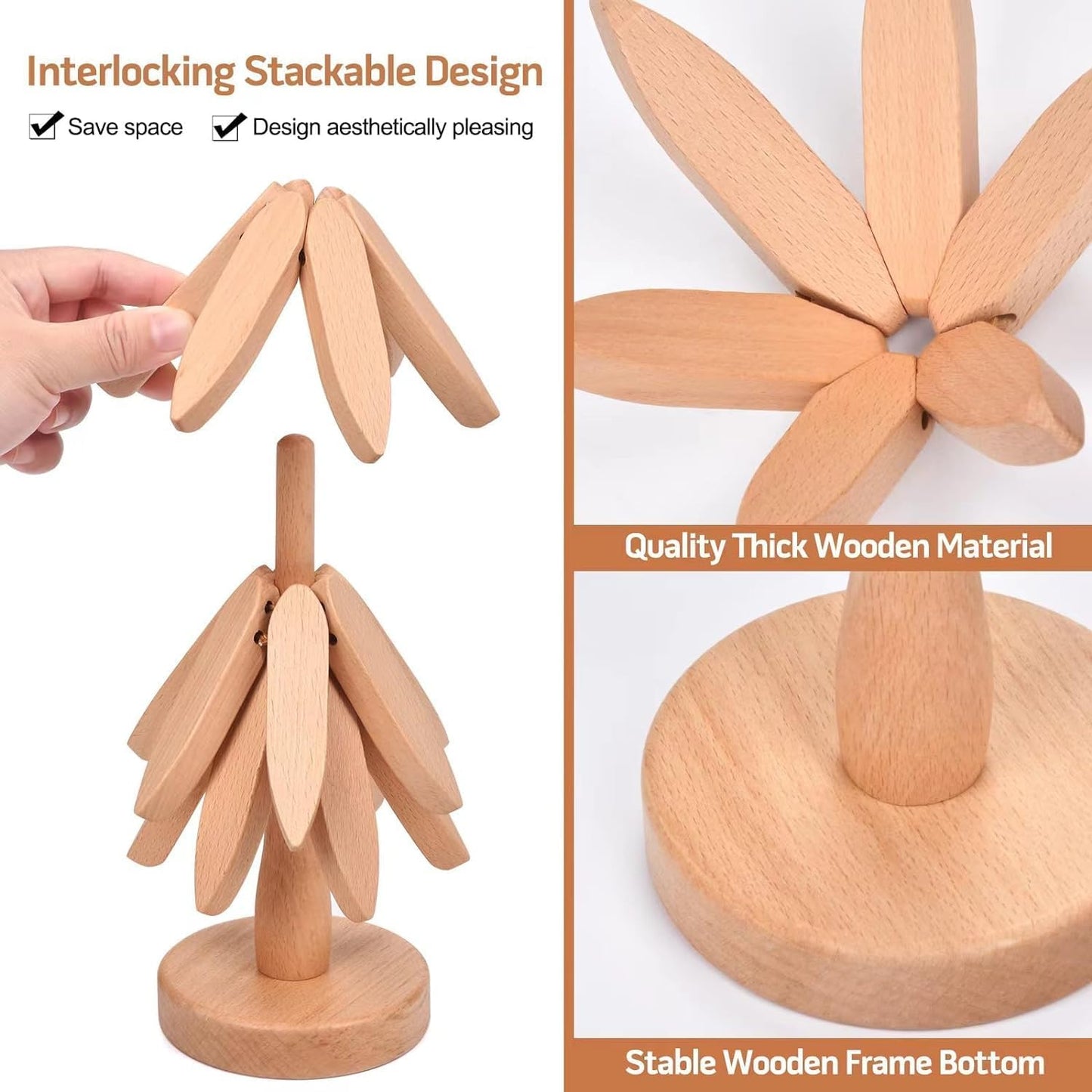 Walnut Vertical Tripod for Pot/Bowl/Teapot - 4 Tripods + 1 in Walnut, White