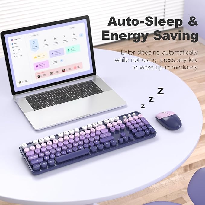 Wireless Keyboard and Mouse Combo, 104 Keys Full-Size Typewriter Keyboards, 2.4 GHz USB Receiver Plug and Play for Windows 7 8 10 11, PC, Laptop, Desktop (Purple)
