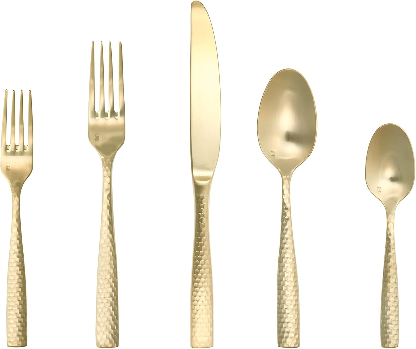 Fortessa Lucca Faceted 18/10 Stainless Steel Flatware, Salad/Dessert Fork, 7", Set of 12, Brushed Gold