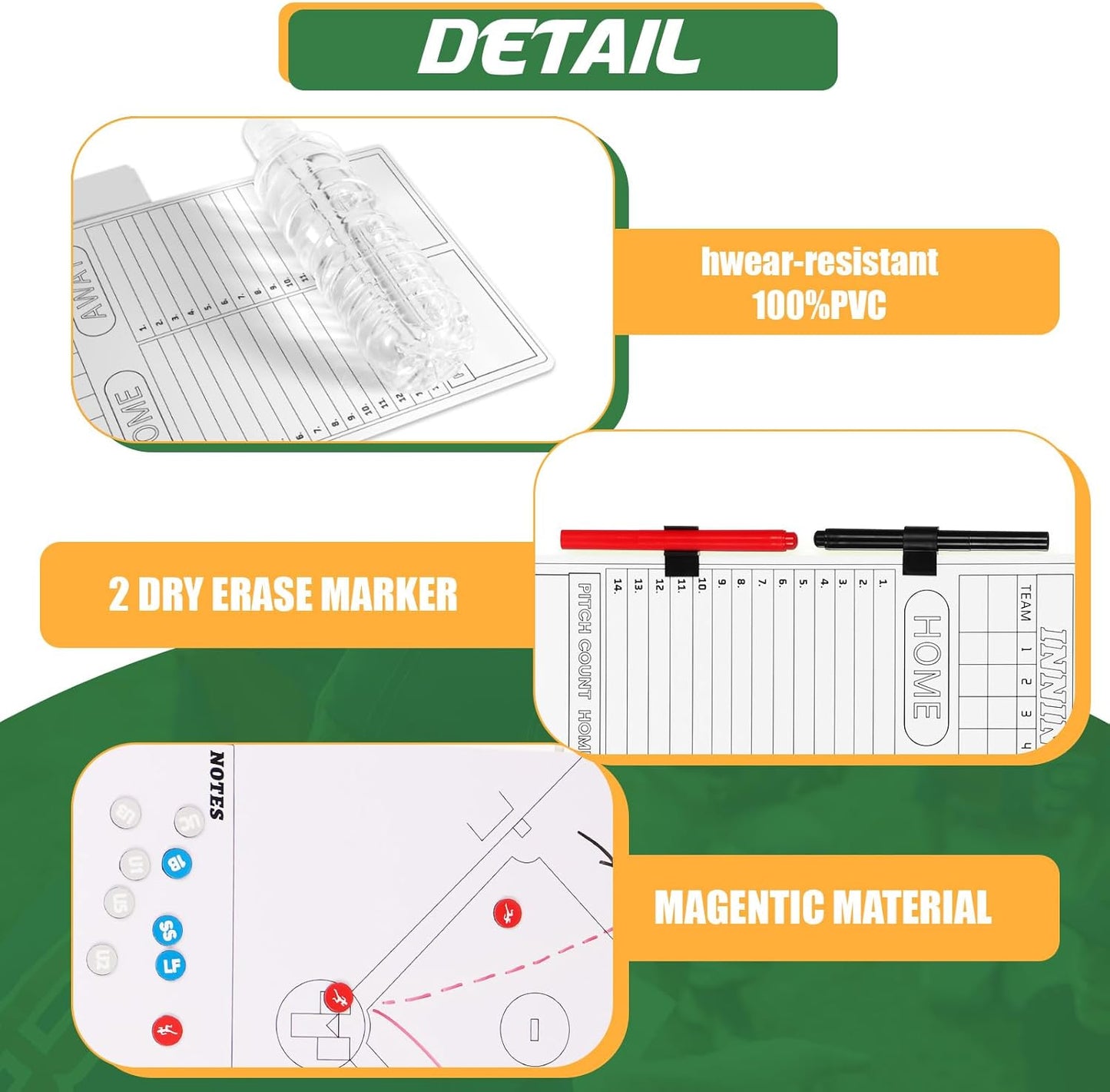Magnetic Baseball Coach Clipboard, Dry Erase Coach Lineup Board, Premium Tactical Baseball Coaching Board with 40 Lineup Cards and Marker, Dugout Display Softball Coaching Accessories