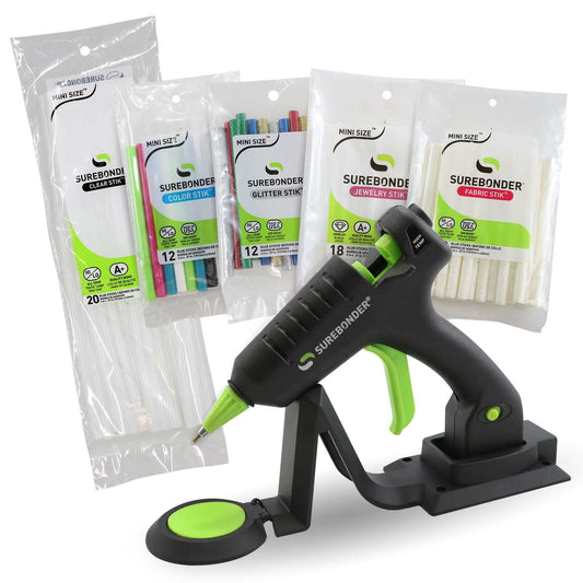 Surebonder Ultimate Creators Kit, Hot Glue Gun, Surebonder CL-195F Cordless Detail Tip Mini Glue Gun with 80 Specialty Glue Sticks, All Purpose, Color, Glitter, Jewelry, and Fabric