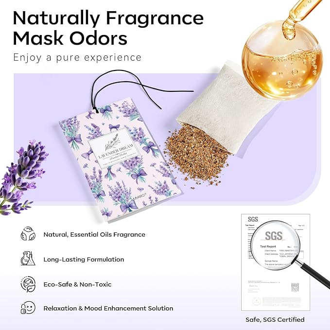 MYARO 20 Packs Lavender Linen Scent Sachet Long Lasting Closet Drawer Deodorizer Home Air Freshener Room Odor Eliminator