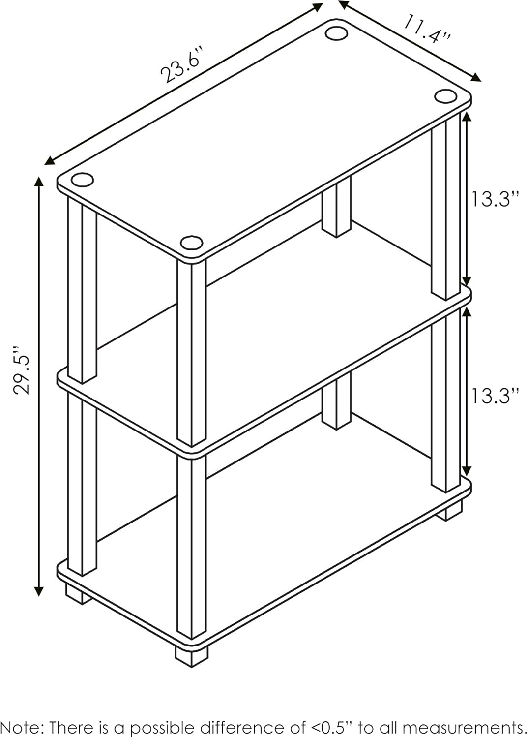 Furinno Turn-S-Tube 3-Tier Compact Multipurpose Shelf with Square Tube, Walnut/Brown (18025WN/BR)