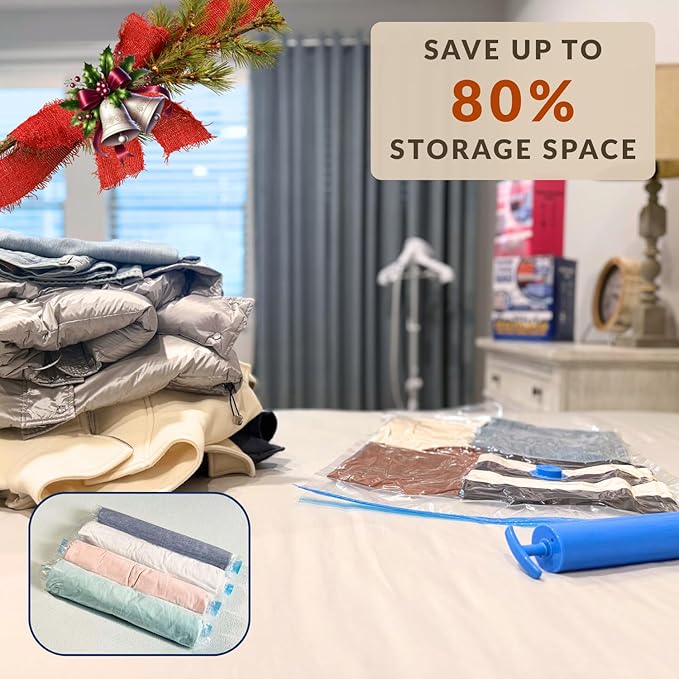 35 Pack Vacuum Storage Bags with Pump, Compression Space Saver for Comforters, Bedding, Blanket Storage, Vacuum Seal Bags for Clothing, Luggage and Closet Organizer, Safe Poly Material