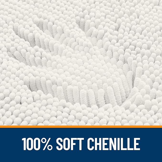 OLANLY Bathroom Rugs 47x17, Extra Soft Absorbent Chenille Bath Rugs, Rubber Backing Quick Dry, Machine Washable Bath Mats for Bathroom Floor, Tub and Shower, Home Decor Accessories, Ivory
