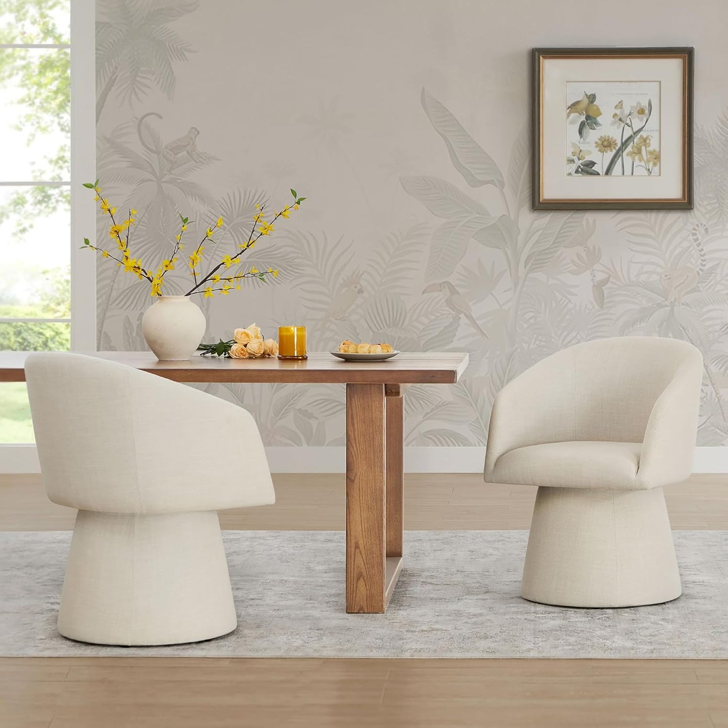Swivel Dining Chairs Modern Accent Armchair Side Deskchair for Diningroom Vanity Bedroom Livingroom Reading Room,Linen,2 Box