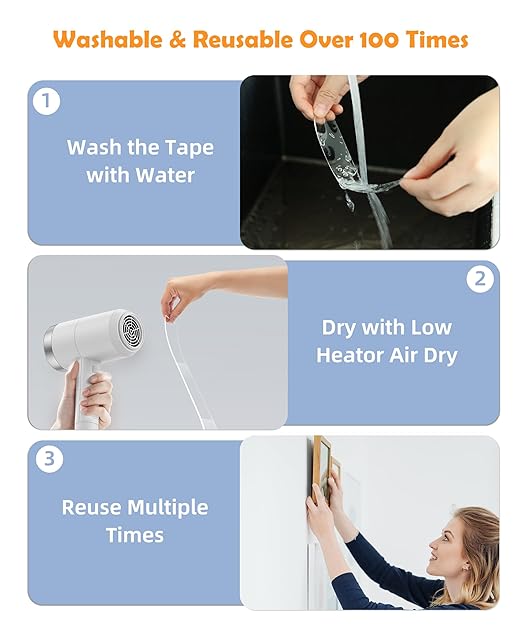 2 Rolls Double Sided Tape Heavy Duty - Removable Mounting Tape for Poster Carpet Picture Hanging Strip Rug Wall Outdoor - Clear & Strong Nano Tape Adhesive Multipurpose