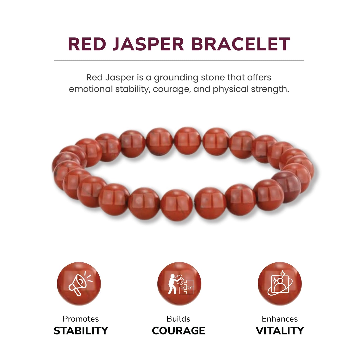 Crystal Vibe Red jasper Crystal Bracelet for Improving Focus and Relationships - Strengthen Love Life - 8mm Beaded Bracelet for Women Men - Elastic Adjustable Size
