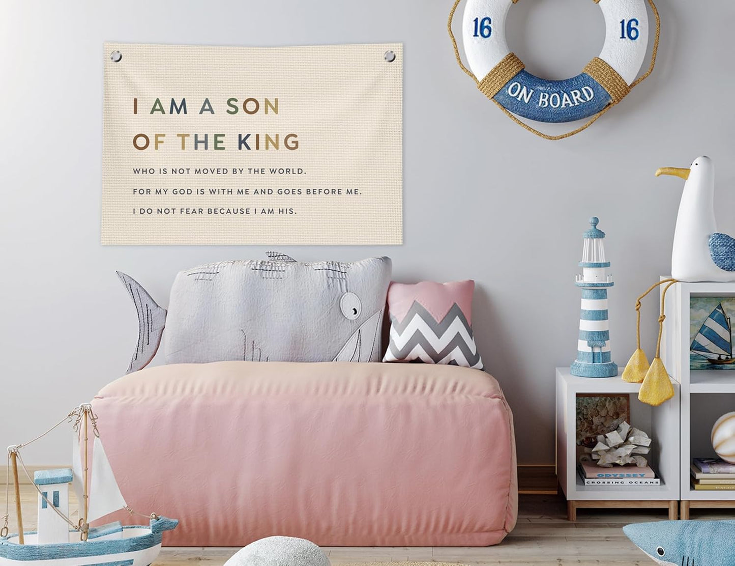 Christian Nursery Wall Decor, Boy Nursery Decor Canvas Banner,I Am a Son of the King Inspirational Hanging Banner Flag Wall Art Decor for Kids Baby Little Boys Room Bedroom Playroom,20x30 in