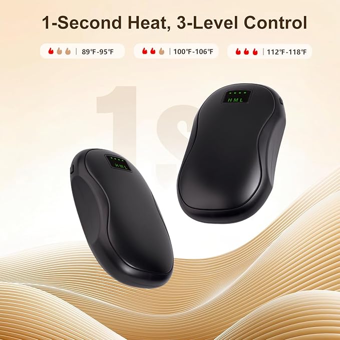 Rechargeable Hand Warmers 2 Pack, 5200mAh Electric Hand Warmers, AI Smart Heat Up to 118℉ with 13Hrs Warmth Portable Pocket Heater for Christmas, Office, Outdoor, Golf, Hunting, Camping