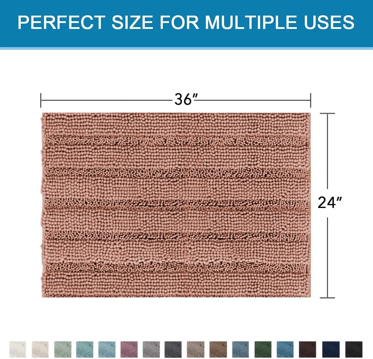 H.VERSAILTEX Bath Mats for Bathroom Non Slip Extra Thick Chenille Striped Bath Rug 24" x 36" Absorbent Non Skid Fluffy Soft Shaggy Rugs Washable Dry Fast Plush Mats for Indoor, Bath Room - Muted Clay