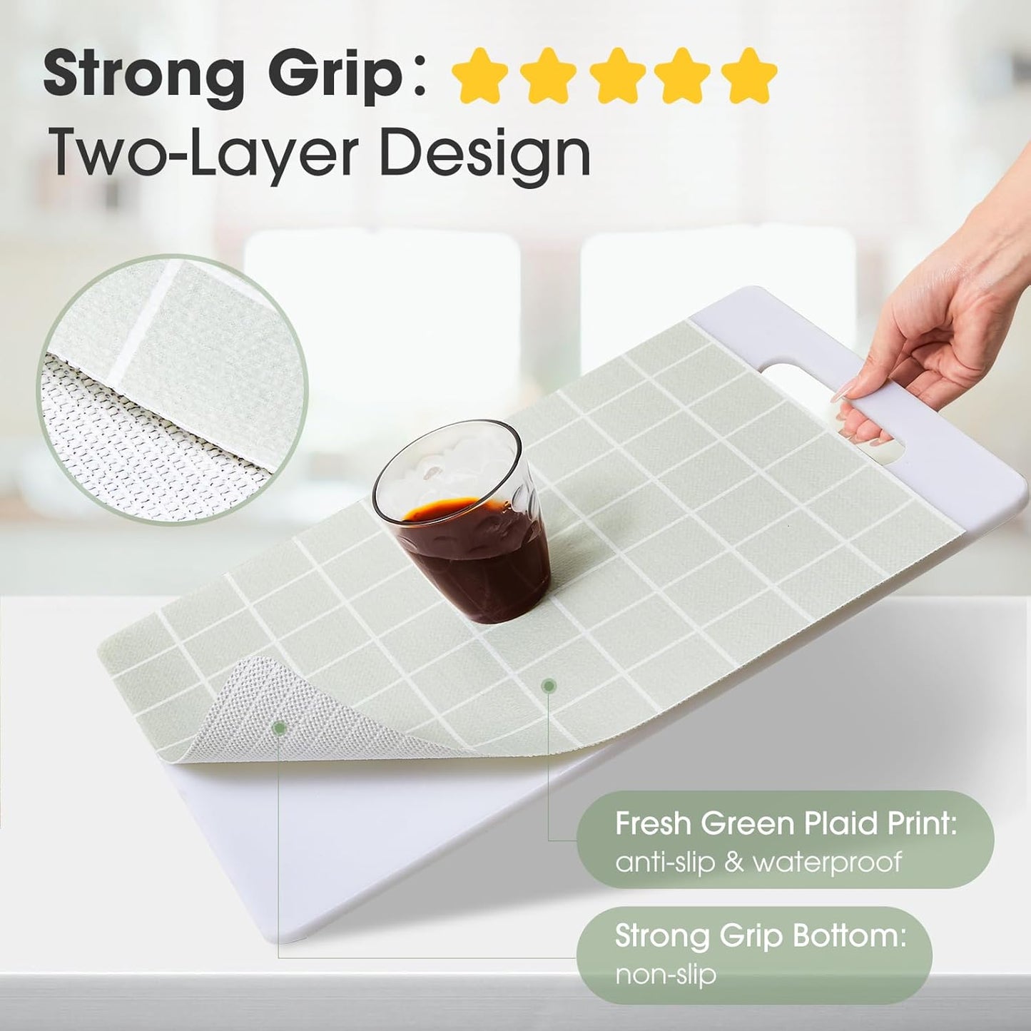 Beautysaid Shelf and Drawer Liner for Kitchen Cabinet, Non Adhesive Non Slip Shelf Paper Waterproof Washable Thickened for Dresser Pantry Shelve Bathroom Protector Liner(Light Green,23.6 in x 10 FT)