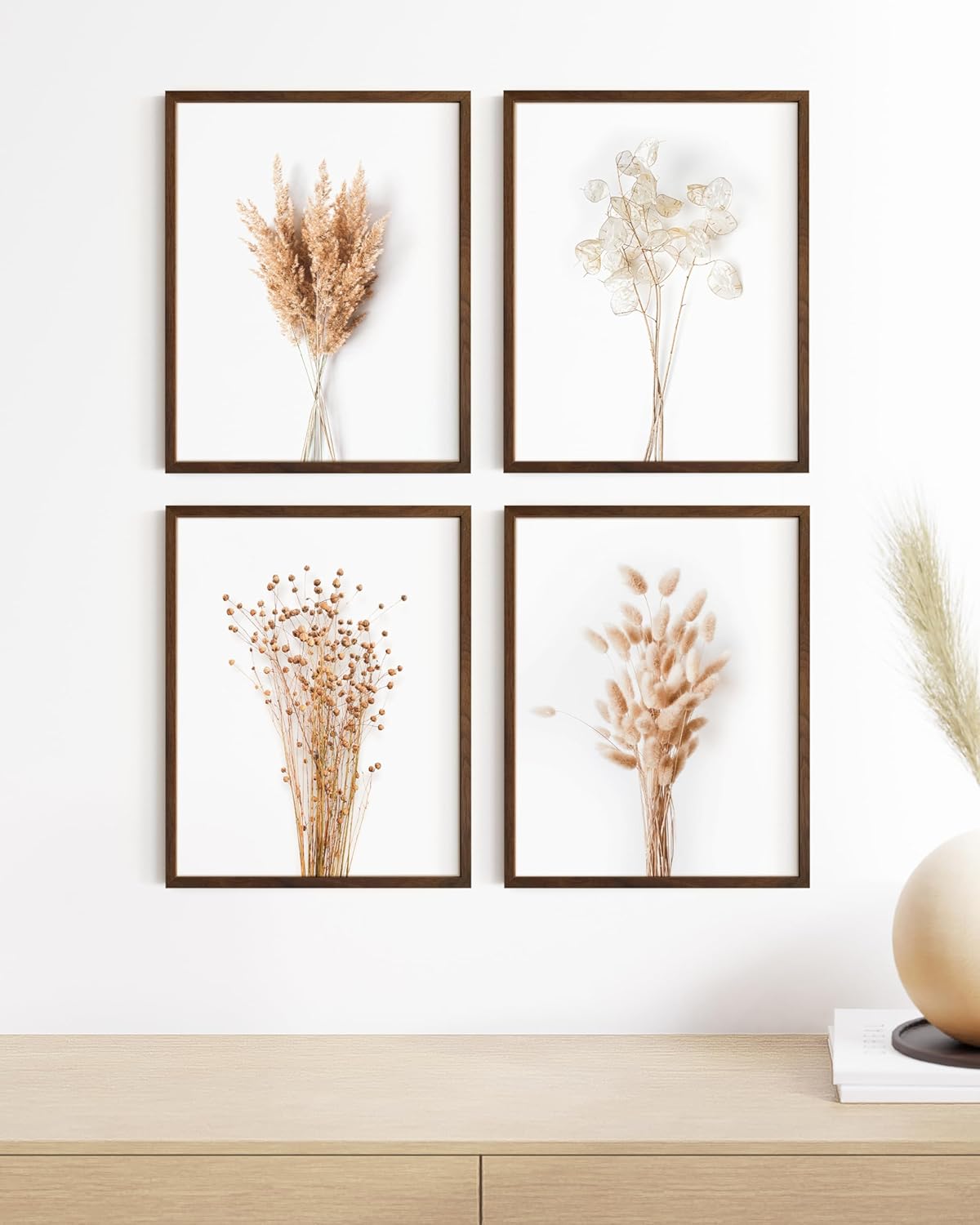 HAUS AND HUES Flower Wall Decor - Set of 4 Framed Floral Art Prints, Botanical Wall Art for Bedroom or Living Room, Flower Paintings and Pictures (Walnut Frame, 8x10)
