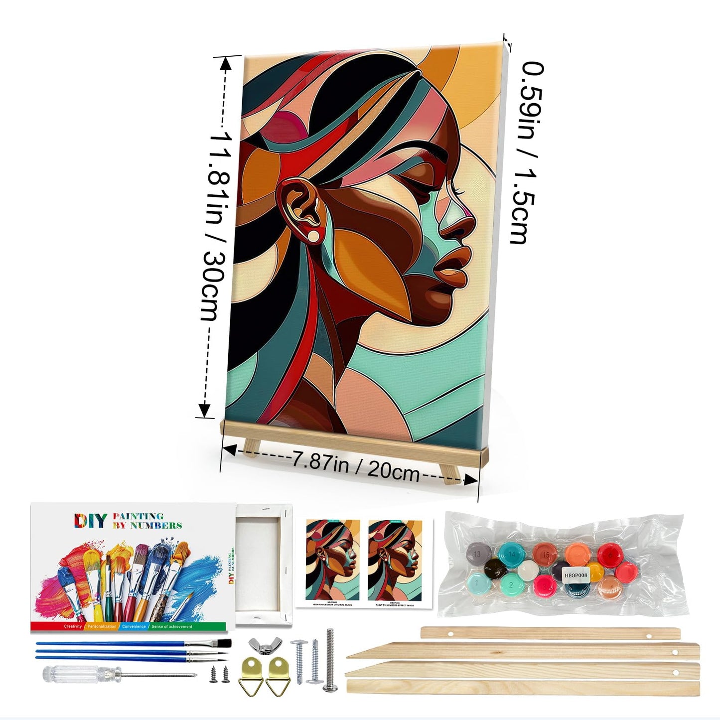 HeeBenor Framed Paint by Numbers Kit for Adults, Black Woman Paint by Numbers Kit for Adults with Easel, DIY Acrylic Paint by Number with Frame, Adult Paint by Number Kits Framed Canvas 8x12 Inch