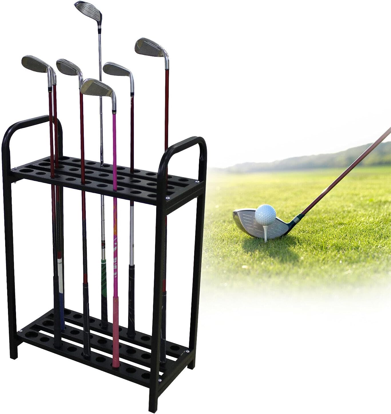 Metal Golf Club Holder Organizer - 27 Club Display Rack, Durable Golf Shelf Stand for Storage and Wall Mount