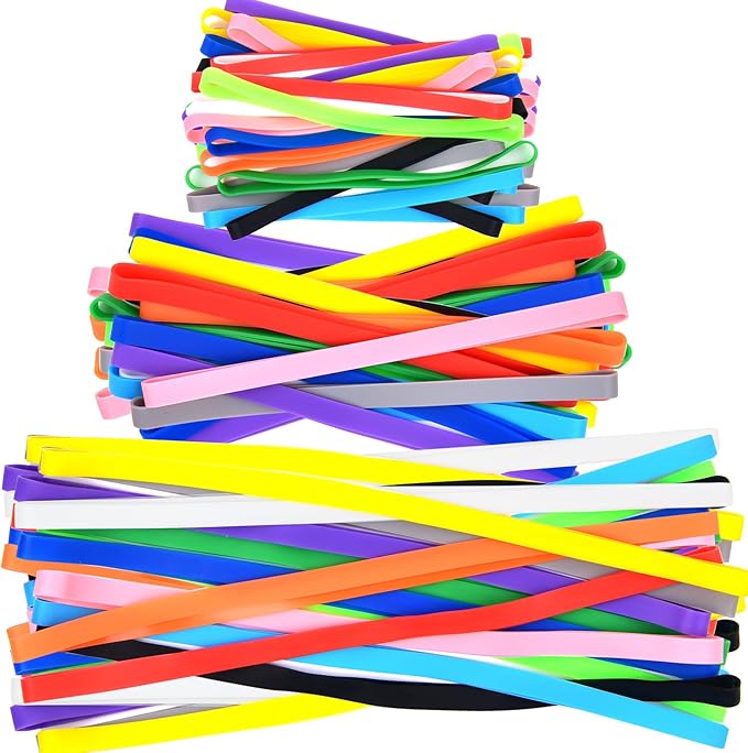 Coopay 72 Pieces Silicone Rubber Bands Colorful Elastic Rubber Wrapping Bands for Books, Art, Exercise, Crab Traps, Cooking, Wrapping, Heat, Cold, UV, Chemical Resistant (12, 8, 5.5 Inches)