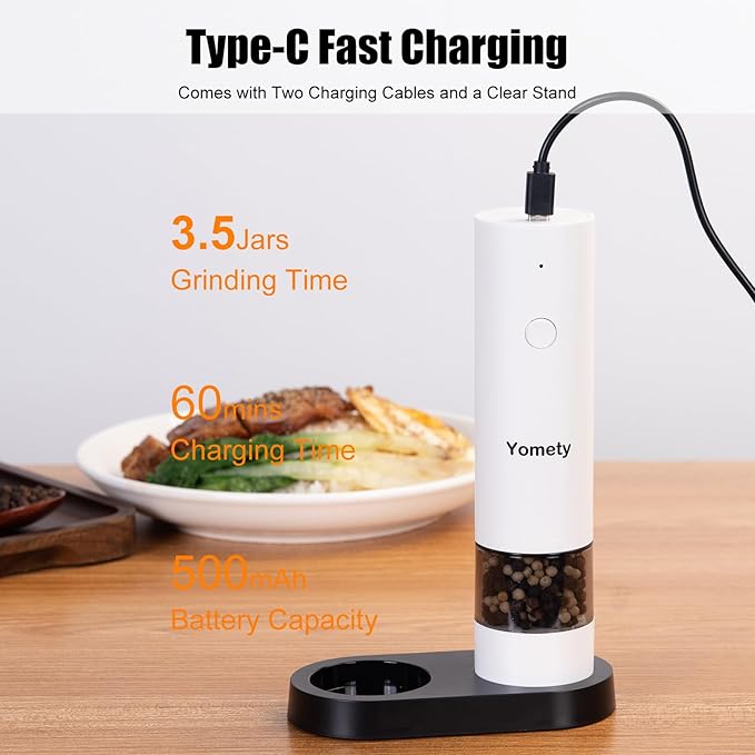 Electric Salt and Pepper Grinder Set Rechargeable Salt and Pepper Grinder Set with Adjustable Coarseness, Salt and Pepper Shakers for Kitchen Gadgets