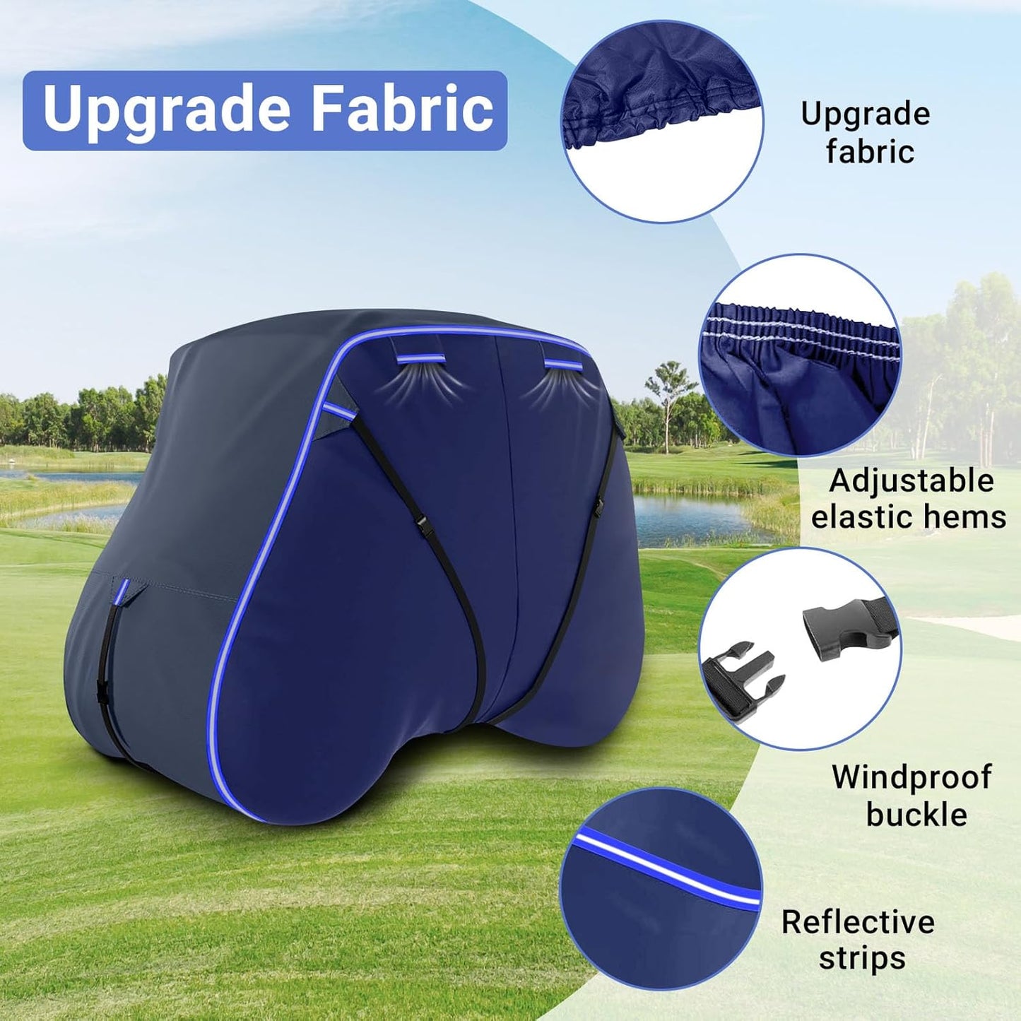 Golf Cart Cover Suitable 6/4+2 Passenger for Yamaha/EZGO Club Cart Heavy Duty 420D Waterproof Windproof Golf Cart Cover All-Weather Protection with Zipper Door Blue/Gray