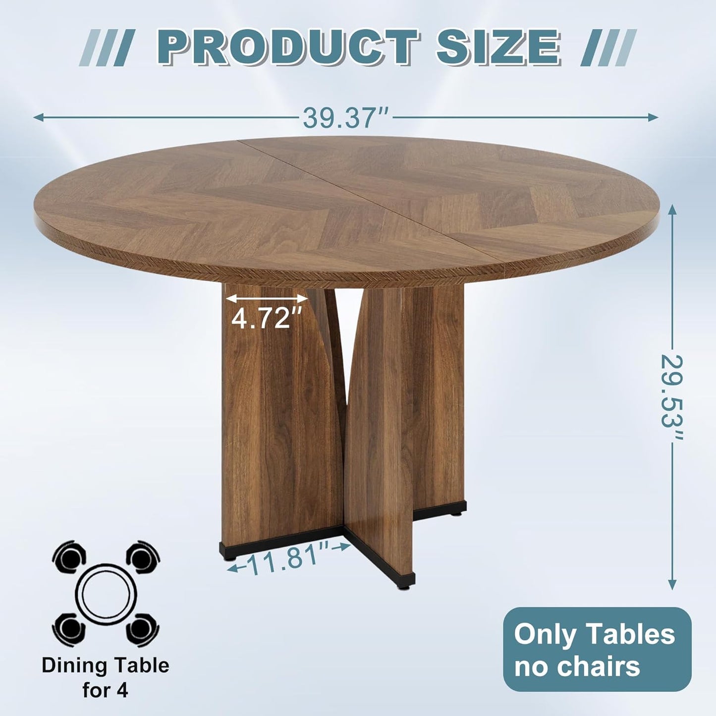 Round Dining Table for 4, 39" Small Dinner Table with Cross Base Round Brown Kitchen Tables for Dining Room, Kitchen, Living Room