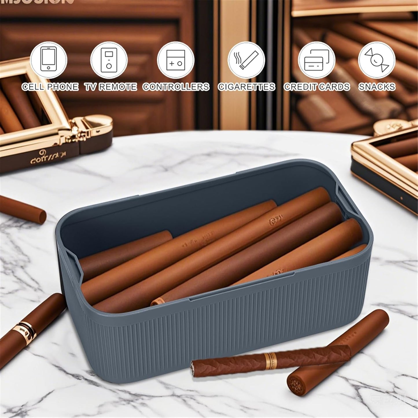SANIDIKA Lockable Storage Box,Medicine Lock Box,Medical Lockbox,Cell Phone Locked Jail,Refrigerator Snack Food Safe Containers Bin for Personal Items,Home Office Organization,Travel Case,Gift (Navy)