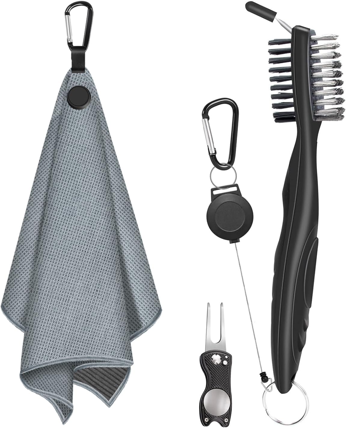 Golf Towel, Magnetic Golf Towel with Brush and Divot Tool, Microfiber Waffle Pattern with Clip for Men, Industrial Strength Magnet for Strong Hold to Golf Bags, Carts or Clubs (Gray)