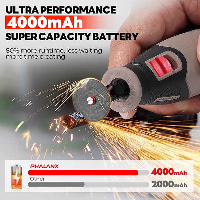 PHALANX Cordless Rotary Tool Kit, 4V 4000mAh Battery, 80 Accessories, 9 Speed Settings, 28000 RPM Max, Type-C Charging (PRT-Brown)
