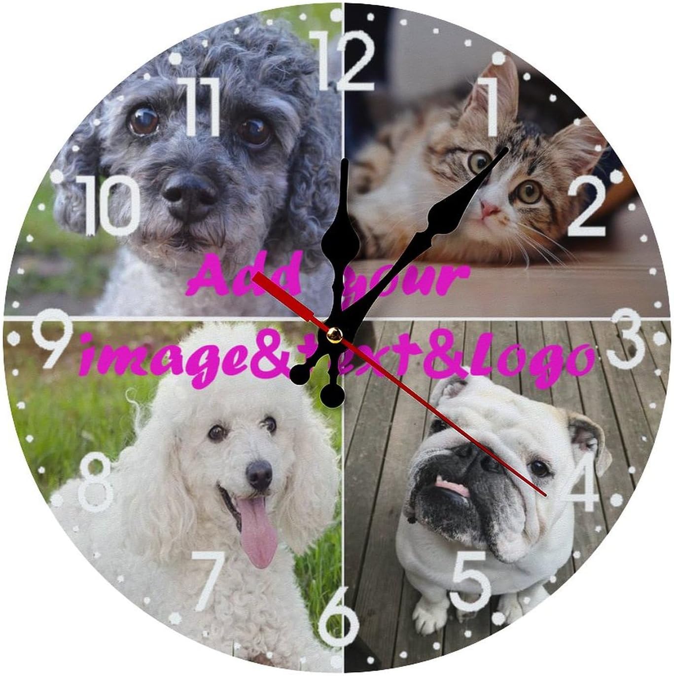 Custom Wall Clock,Personalized Wood Clock add Your Photo/Text,Customizable Silent Round Decoration for Kitchen Bathroom 13.4inch style4